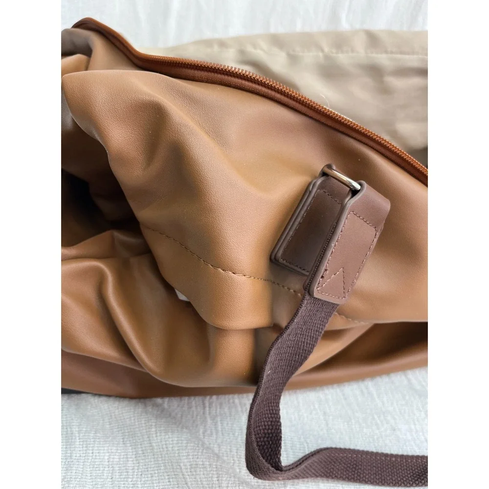 Bella Russo Brown Faux Leather Inner Pockets Travel Rolling Duffle Bag Carry On